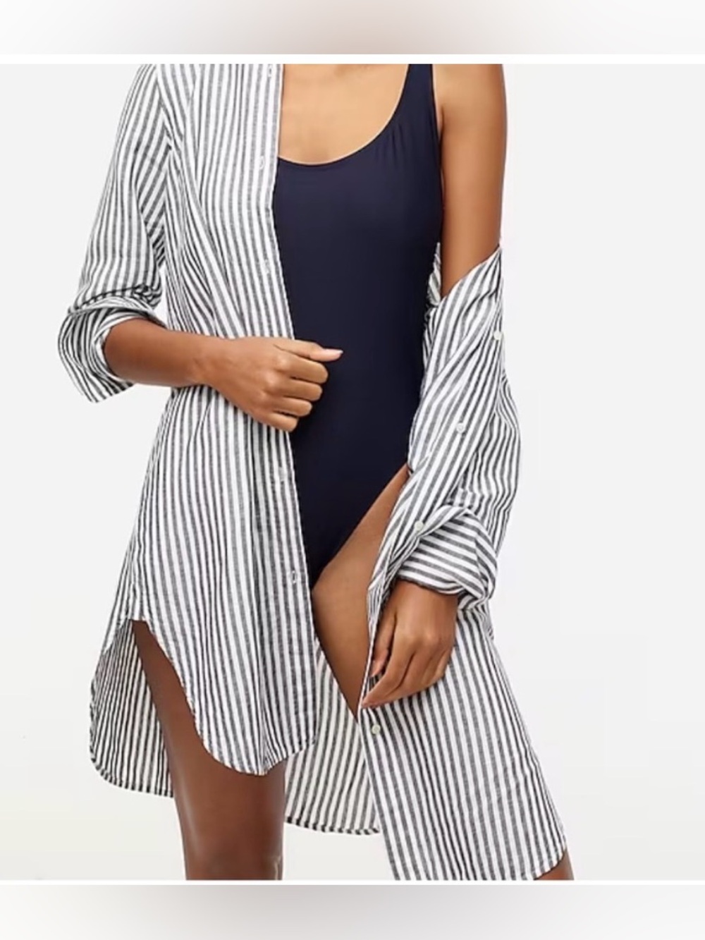 J Crew Linen Cotton Striped Button-Up Shirt - Beach coverup